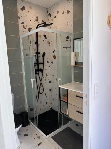 La salle de bains privative est pourvue d'une douche à l'italienne. dans l'établissement Cozy T2 Riviera apartment, à Cannes