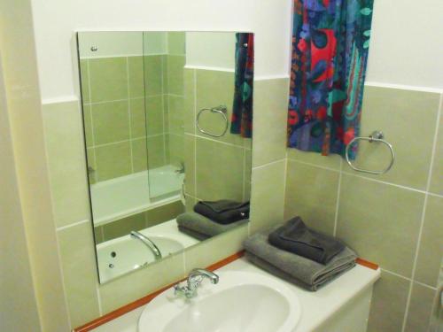 uma casa de banho com um lavatório e um espelho em Jamaed Court em George