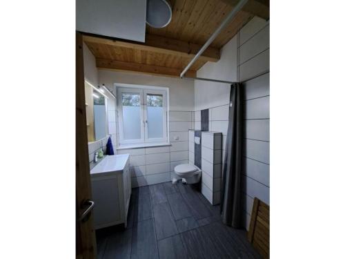 un bagno con un water, un lavandino e una finestra di Holiday home with 4 bedrooms a Horst