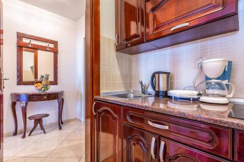 a kitchen with a sink and a counter top at Villa Roses Apartments & Wellness in Ičići