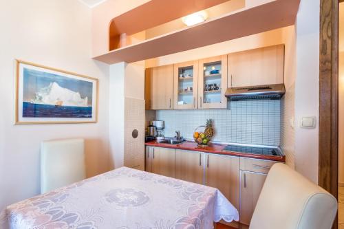 a small kitchen with a table in a room at Villa Roses Apartments & Wellness in Ičići