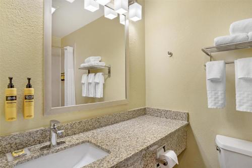 a bathroom with a sink and a mirror at Best Western Plus Executive Hotel & Suites in Sulphur