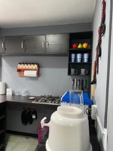 a kitchen with a counter with a food processor at Casa Alameda in Mexico City