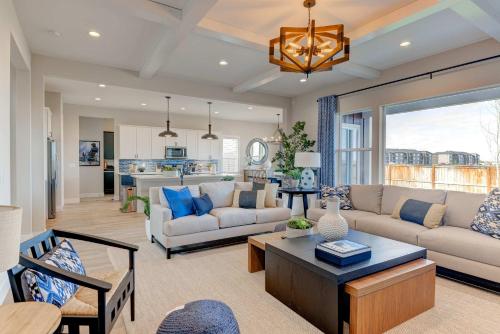 a living room with a couch and a table at Cozy Montana Escape Near Bozeman & Yellowstone in Belgrade