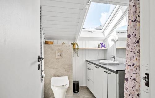 a bathroom with a toilet and a sink at Nice Home In Vinderup With Kitchen in Vinderup