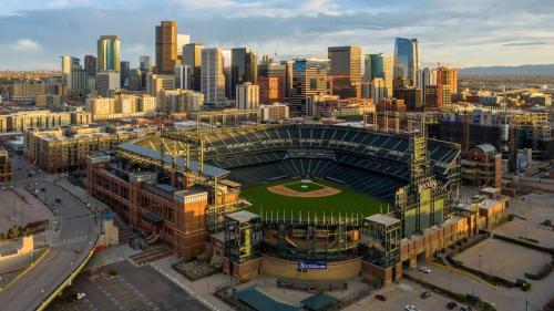 an aerial view of a baseball stadium with a ballpark at Golden Triangle Townhome At Downtown Denver in Denver