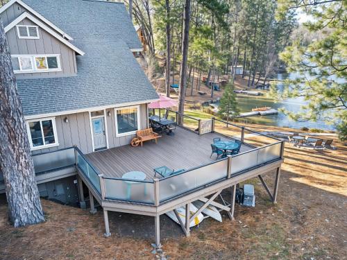 an aerial view of a house with a large deck at Lakefront Casa Cassaretto in Groveland