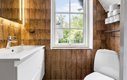 a bathroom with a toilet and a sink and a window at Pet Friendly Home In Sydals With Wifi in Sønderby