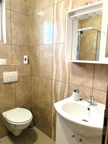 a bathroom with a toilet and a sink at ALOM in Osijek