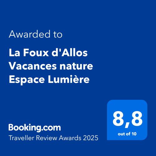 a screenshot of a cell phone with the text awarded to la fx alias at La Foux d'Allos Vacances nature Espace Lumière in La Foux