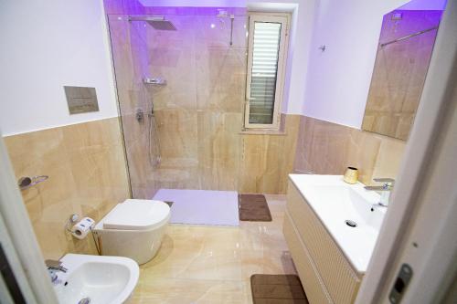 a bathroom with a toilet and a sink and a shower at From Flori in Terrasini