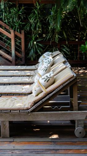 a group of blankets sitting on top of a table at Luxury Tented Village @ Urban Glamping in St Lucia