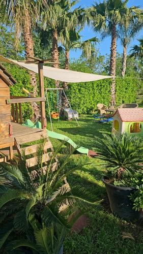 a backyard with a playground with palm trees and a swing at B&B Gianni in Capodrise