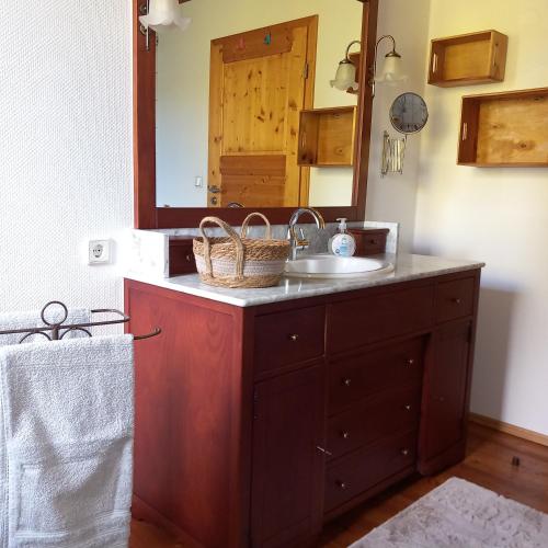 a bathroom with a sink and a mirror at Alfseeglück in Alfhausen
