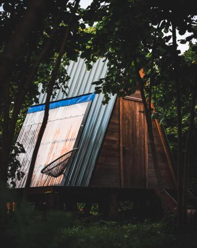 a shed with a bench in front of it at Dumbo Eco Camp in Ozurgetʼi