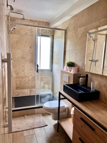 une salle de bain avec une douche, des toilettes et un lavabo dans l'établissement PORT DE HYERES - Appartement 40m2 - 4 personnes - place de PARKING, à Hyères