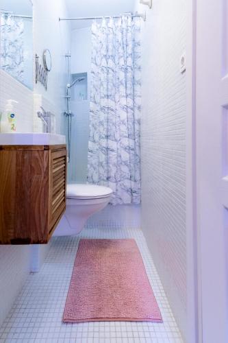 une salle de bain avec un lavabo, des toilettes et une douche dans l'établissement Le petit carnot, à Apt