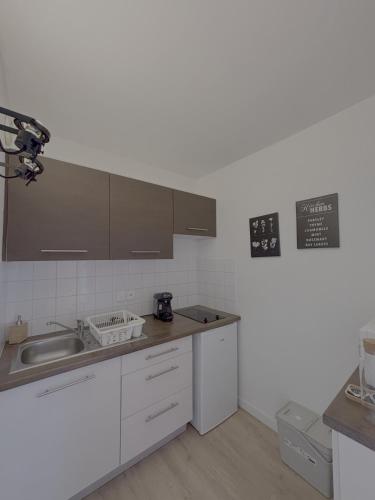 une cuisine avec un évier et un plan de travail dans l'établissement Fairway 1, à Saint-Gély-du-Fesc