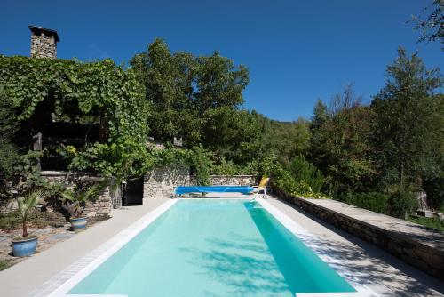 una piscina in un cortile con alberi di A Lagosta Perdida a Montezinho