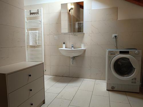 a bathroom with a washing machine and a sink at Liberty House Alps in Châtillon