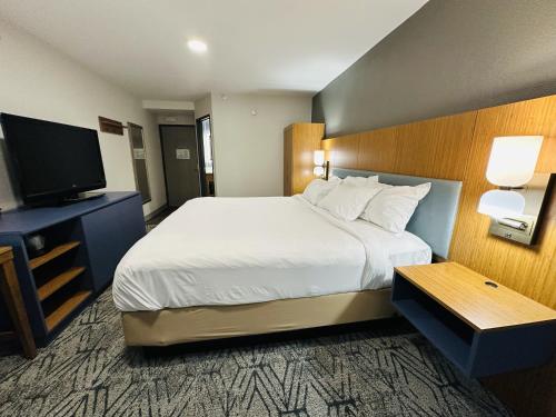 a hotel room with a bed and a flat screen tv at Country Inn & Suites by Radisson, Canton near Hall of Fame in Canton