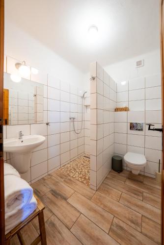 a bathroom with a toilet and a sink at penzion Dvorce in Třeboň