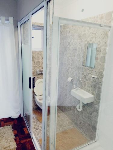 a bathroom with a toilet and a sink at BKaap2 Queens and Kings Guest House in Cape Town