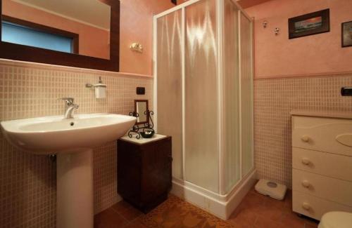 a bathroom with a sink and a shower at La Taverna dell'Oasi in Manoppello