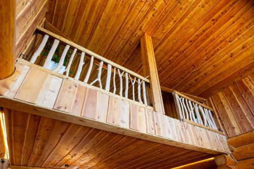 an overhead view of a wooden ceiling in a cabin at Villa Harmonia Private Jacuzzi and Pool Retreat near Rogaška in Rogatec