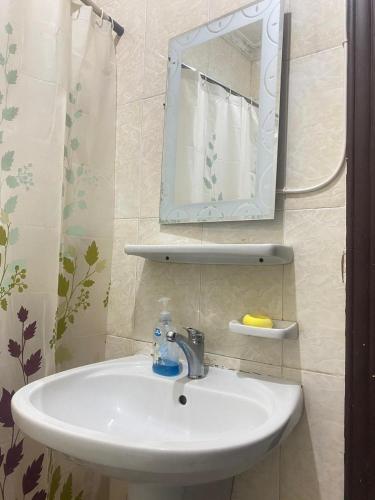 a bathroom with a sink and a mirror at شقه بغرفه وصاله وبلكونه بدون شراكة in Amman