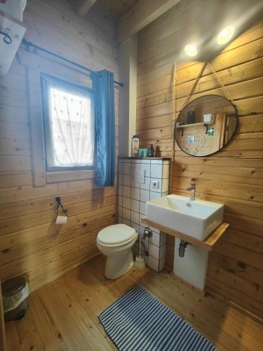 a bathroom with a white toilet and a sink at O Gato do Campo in Viana do Castelo
