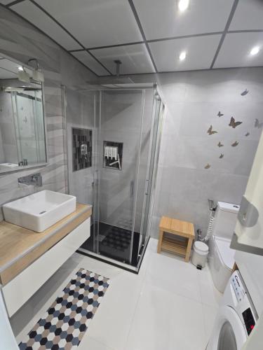 a bathroom with a shower and a sink at Estudio III VISTAS MAR, TREN Y MALAGA in Torremolinos