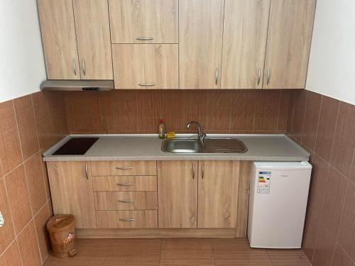 a small kitchen with a sink and a refrigerator at New house in Dobra Voda