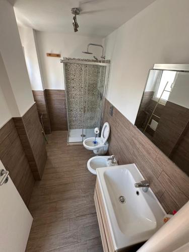 a bathroom with a sink and a shower and a toilet at Terrazza Adriatica in Polignano a Mare