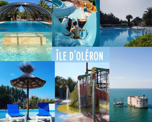 un collage de photos d'un parc aquatique dans l'établissement MyOctavia au sein d'un camping 5 Etoiles, à Saint-Georges-dʼOléron