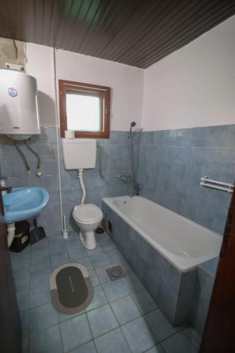 a bathroom with a tub and a toilet and a sink at Banja Vrujci Apartmani Nikolic in Popadić