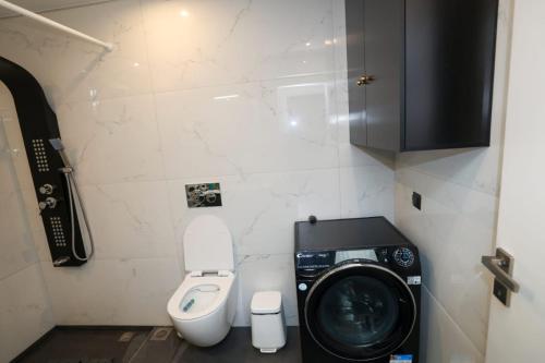 サラミスにあるVilla Laurelaの小さなバスルーム(洗濯機、トイレ付)