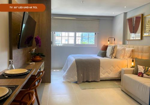 Postel nebo postele na pokoji v ubytování Loft luxuoso na Serra - Granja Brasil Resort Itaipava