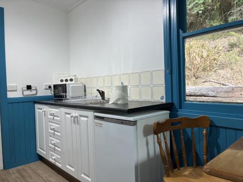 une cuisine avec un évier et un plan de travail dans l'établissement School Cottage, à Walhalla