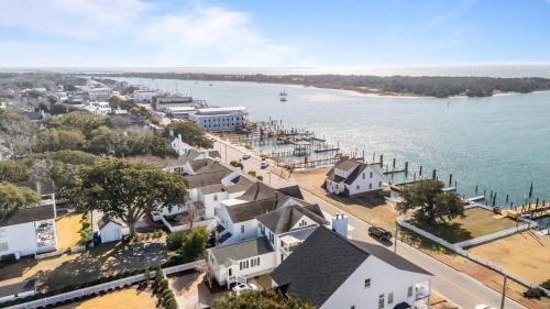 an aerial view of a town next to the water at Condo on Front condo in Beaufort
