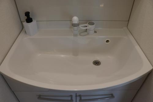 a white sink with two rolls of toilet paper on it at sakurayuki in Otaru