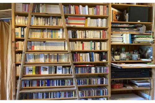 une étagère remplie de livres dans l'établissement Chambre dans un appartement avec jardin, à Bordeaux