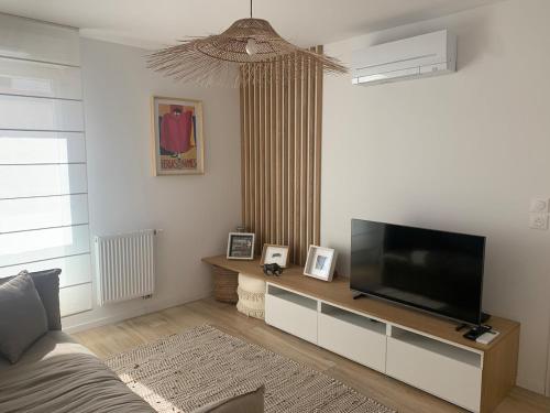 Il comprend un salon doté d'une télévision à écran plat. dans l'établissement Pépite de Thau, Marseillan-port, France, à Marseillan