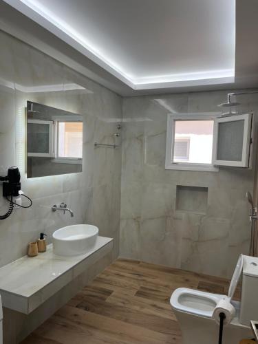 a bathroom with a white sink and a toilet at marialena villa in Skala Potamias