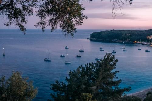 a group of boats in a large body of water at Valtos View in Parga