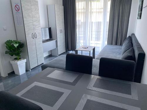 a living room with a couch and a television at Prenoćište SILVER LUX Srebrno Jezero 10 in Veliko Gradište