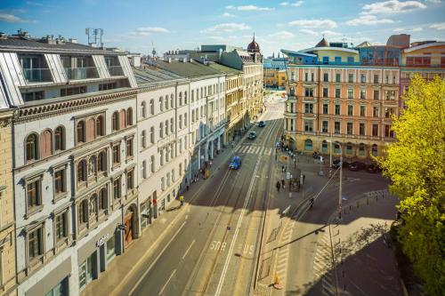 an aerial view of a city street with buildings at Kołłątaja 23 Apartments in Wrocław