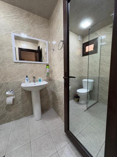 a bathroom with a sink and a shower and a toilet at Old Byurakan Gouest House in Byurakan
