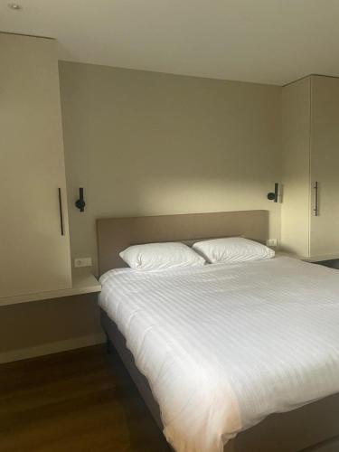 a bedroom with a white bed with two pillows at Studio 137 in Zwaag