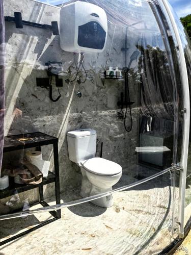 a bathroom with a toilet and a shower at ZEN Relaxing Village in Cetinje